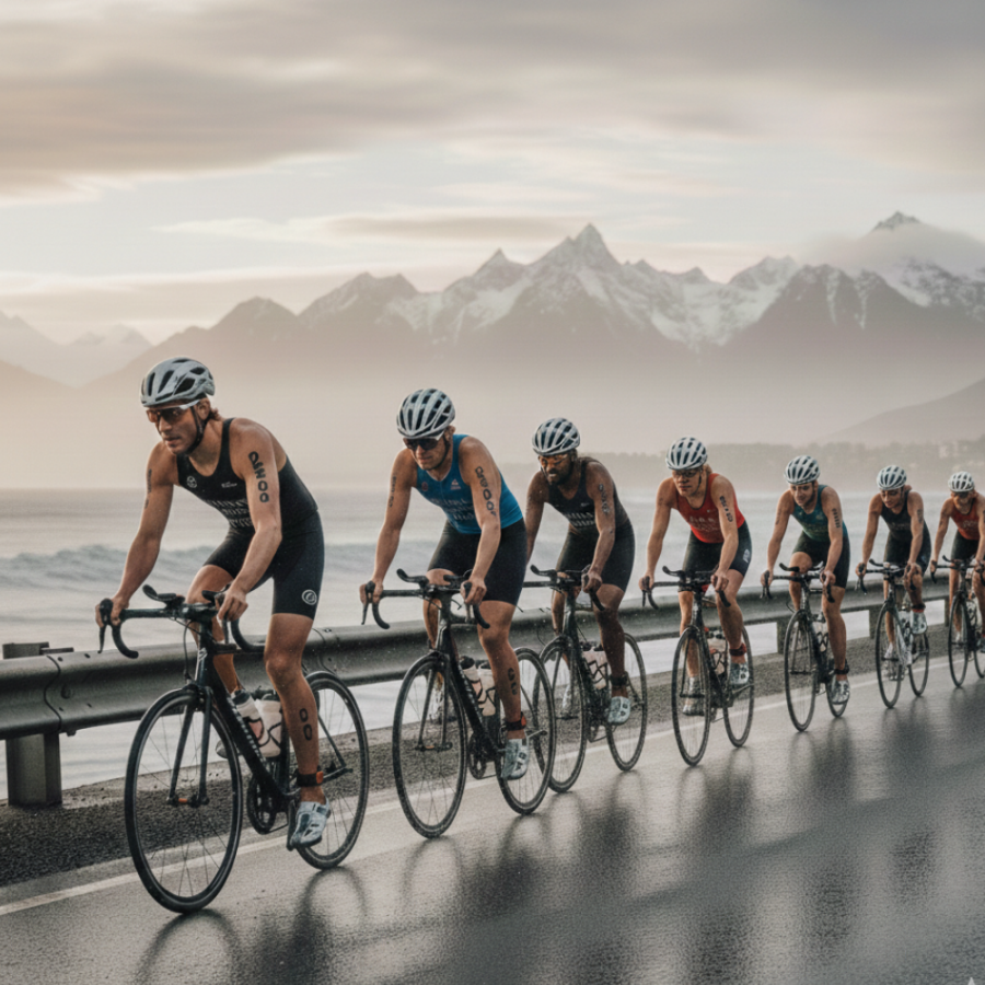 triathlètes sur l'épreuve vélo durant un triathlon